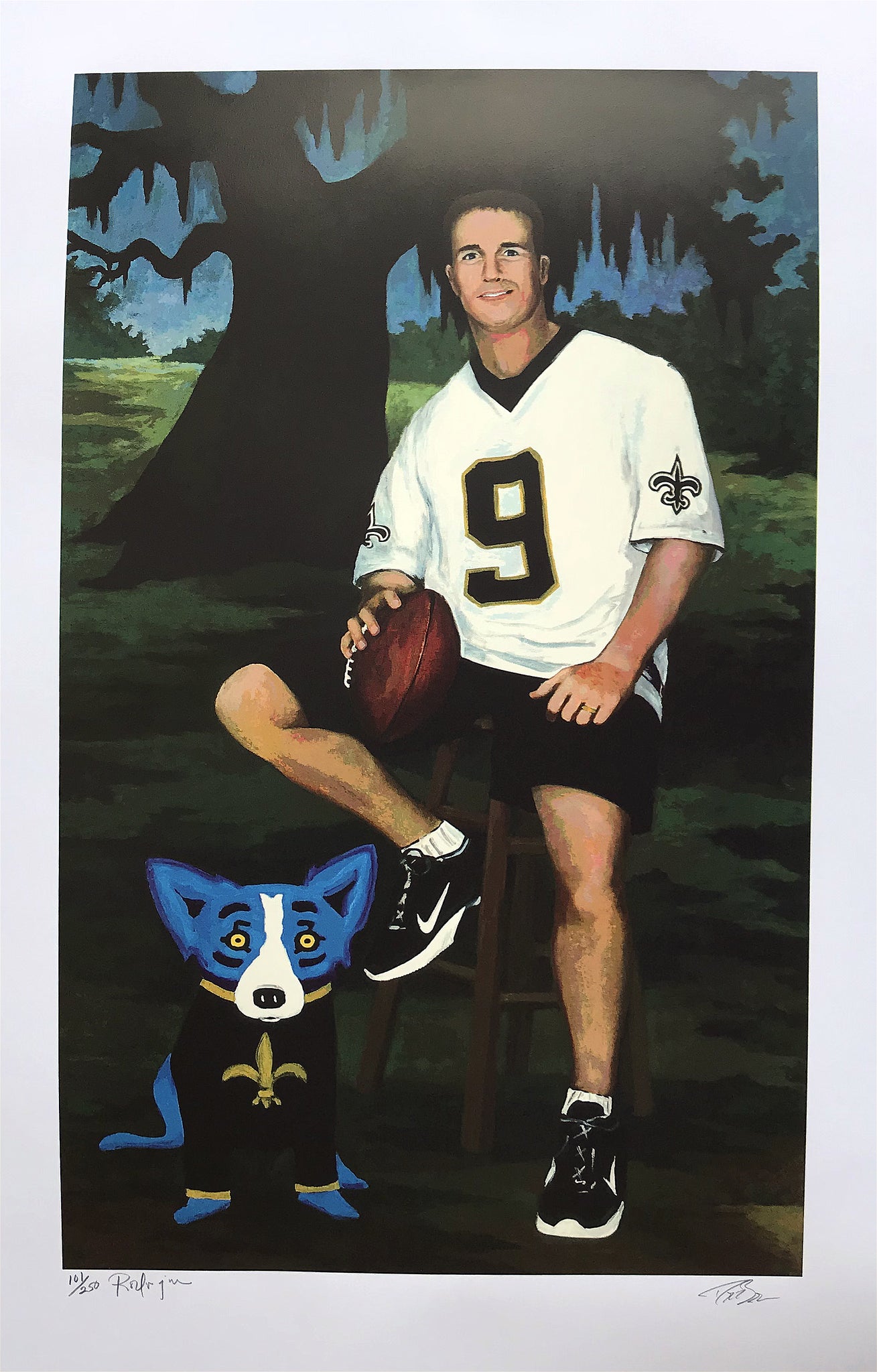 "Drew Brees" Double-signed silkscreen print by George Rodrigue and Drew Brees