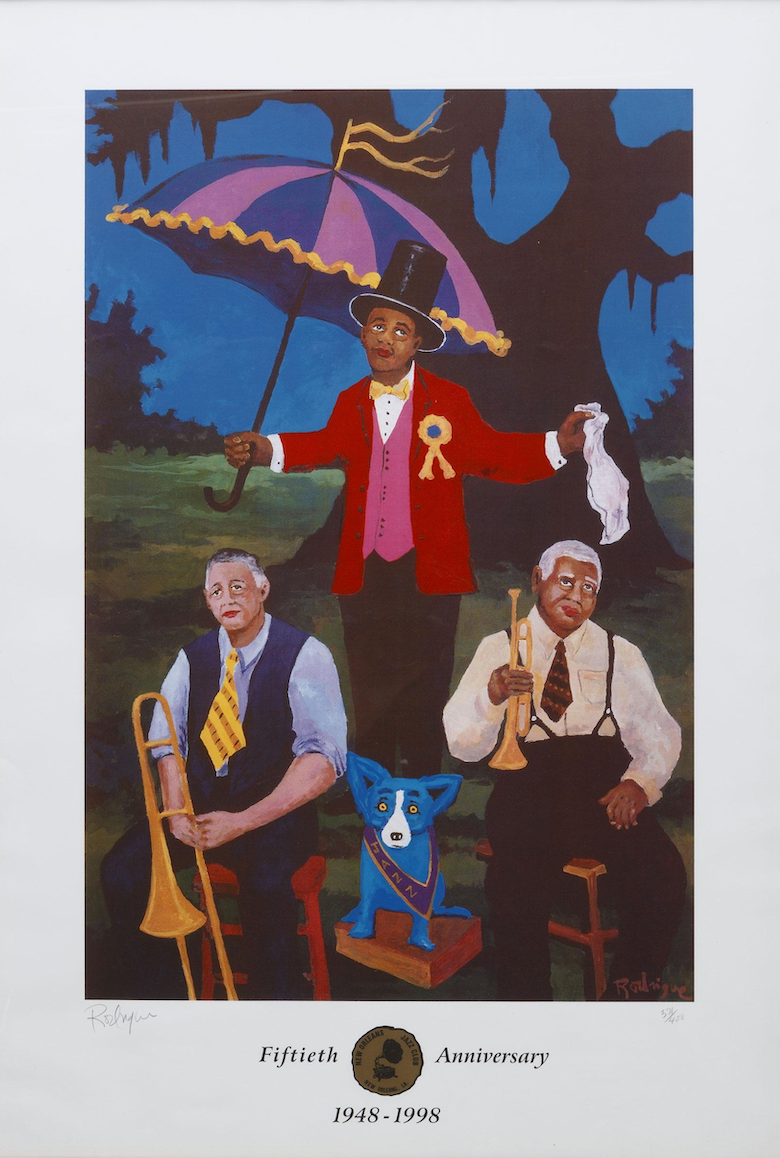 New Orleans Jazz Club 50th Anniversary  print by George Rodrigue .   Signed  limited edition of 400.  