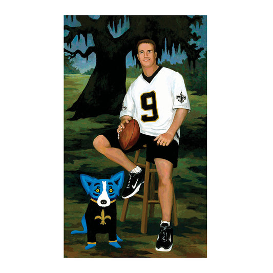 "Drew Brees" Double-signed silkscreen print by George Rodrigue and Drew Brees